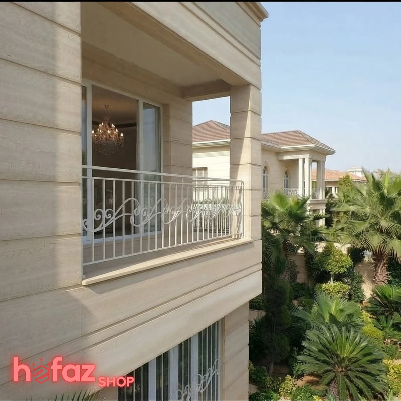 طراحی و اجرای حفاظ امنیتی بالکن مدل نیلوفری همراه با نرده فلزی حفاظتی در بالکن ویلا