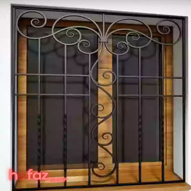 حفاظ پنجره فرفورژه مدرن با طرح اسکرول مرکزی عمودی