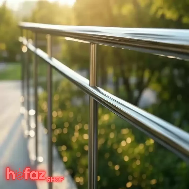 نرده تراس بالکن طرح ساده استیل نقره ای