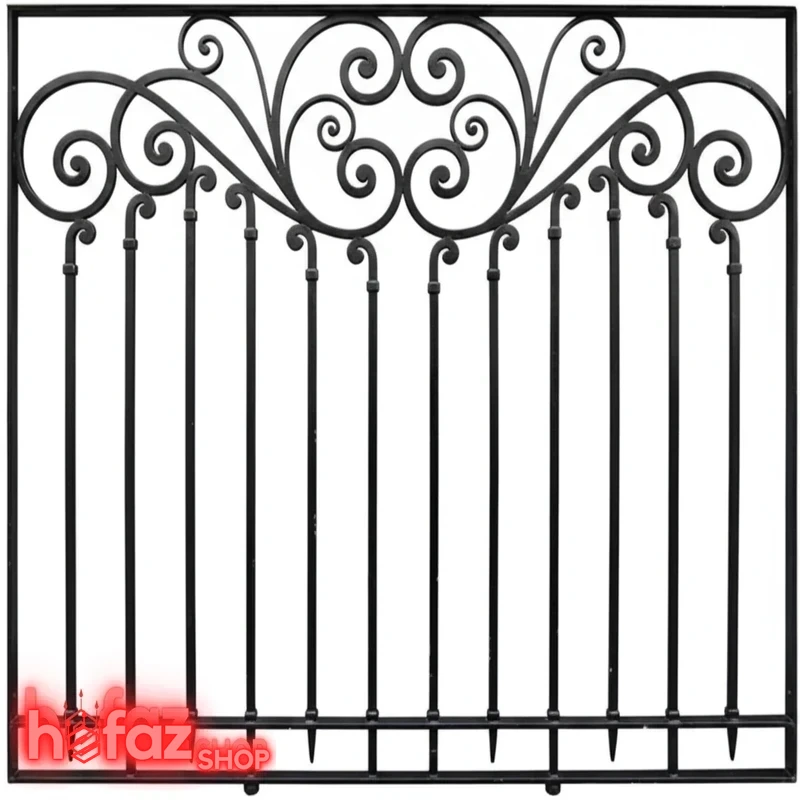 پنجره فرفورژه کلاسیک با تاج تزئینی