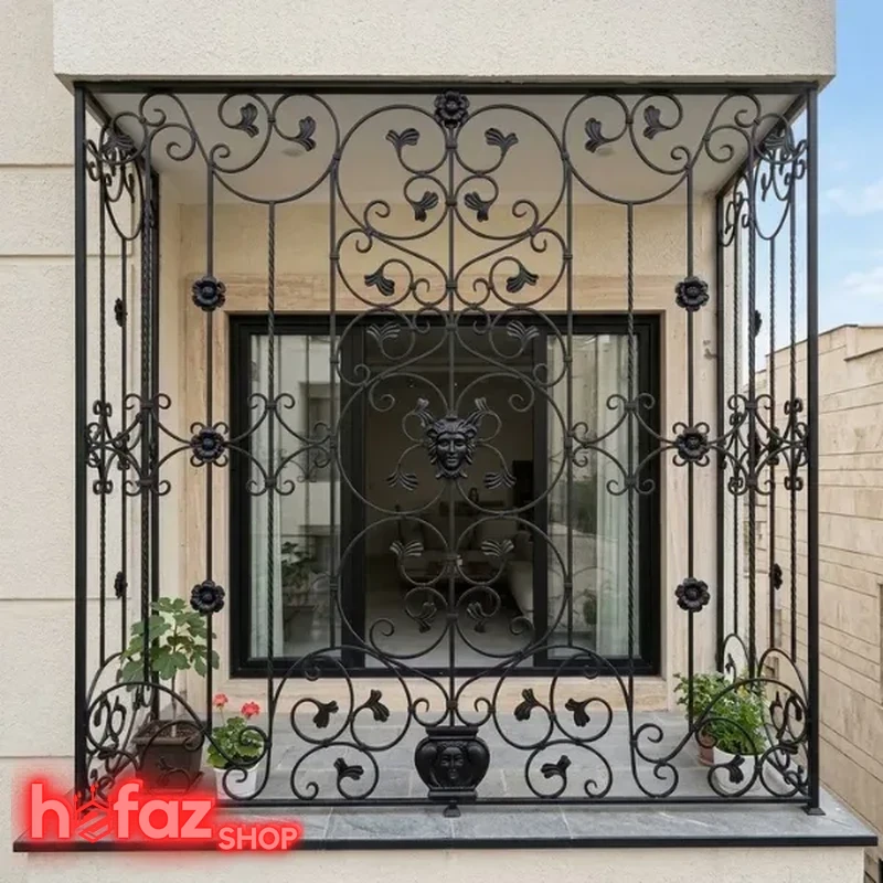 حفاظ بالکن فرفورژه طرح سرگل (مدل کلاسیک با گلنرده روی میلگردها)