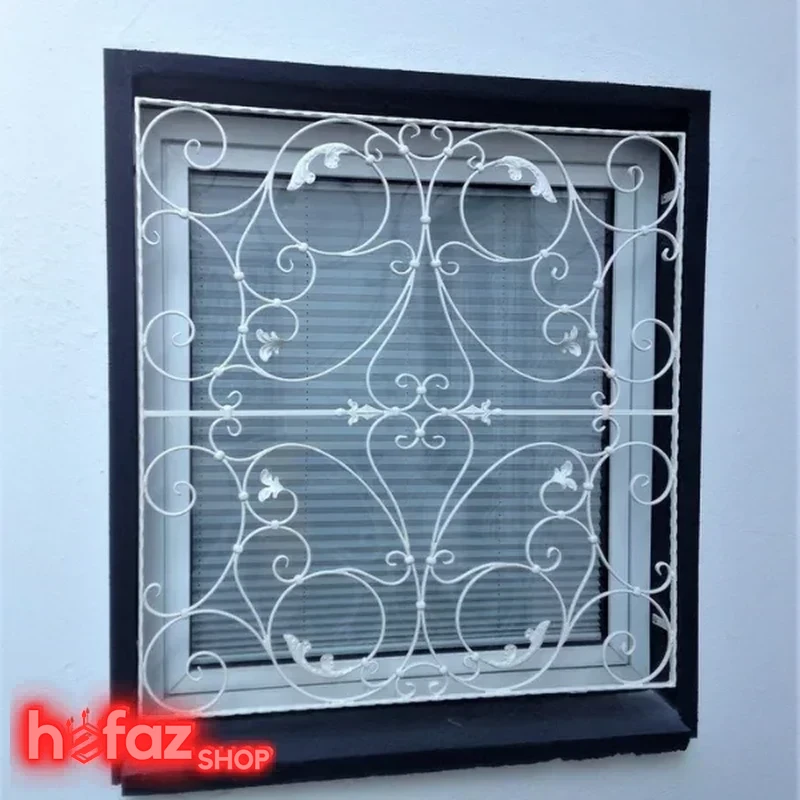 حفاظ پنجره فرفورژه طرح سرگل (مدل کلاسیک با گلنرده روی میلگردها)
