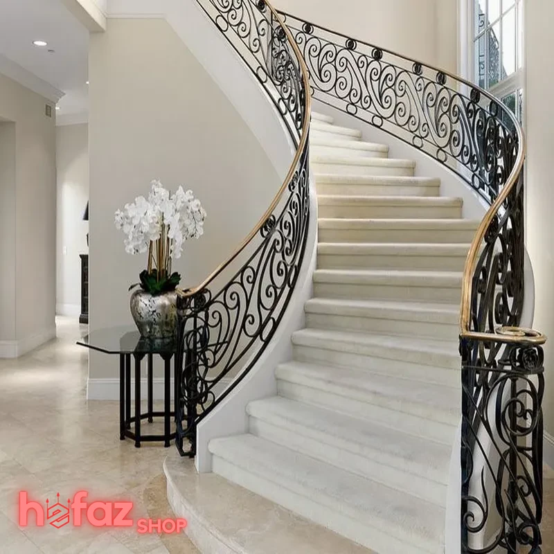 طراحی مدرن حفاظ راه پله فرفورژه
